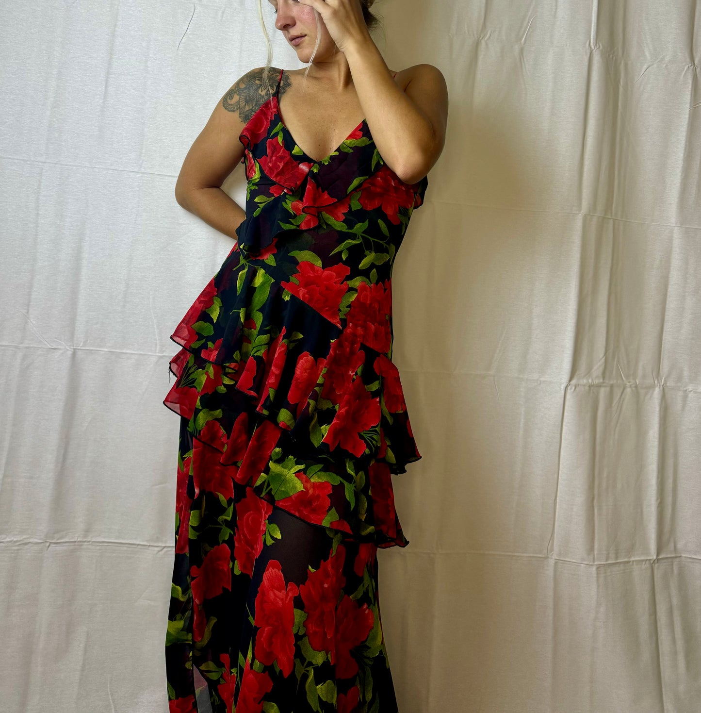 Jackie Ruffle Floral Maxi Dress