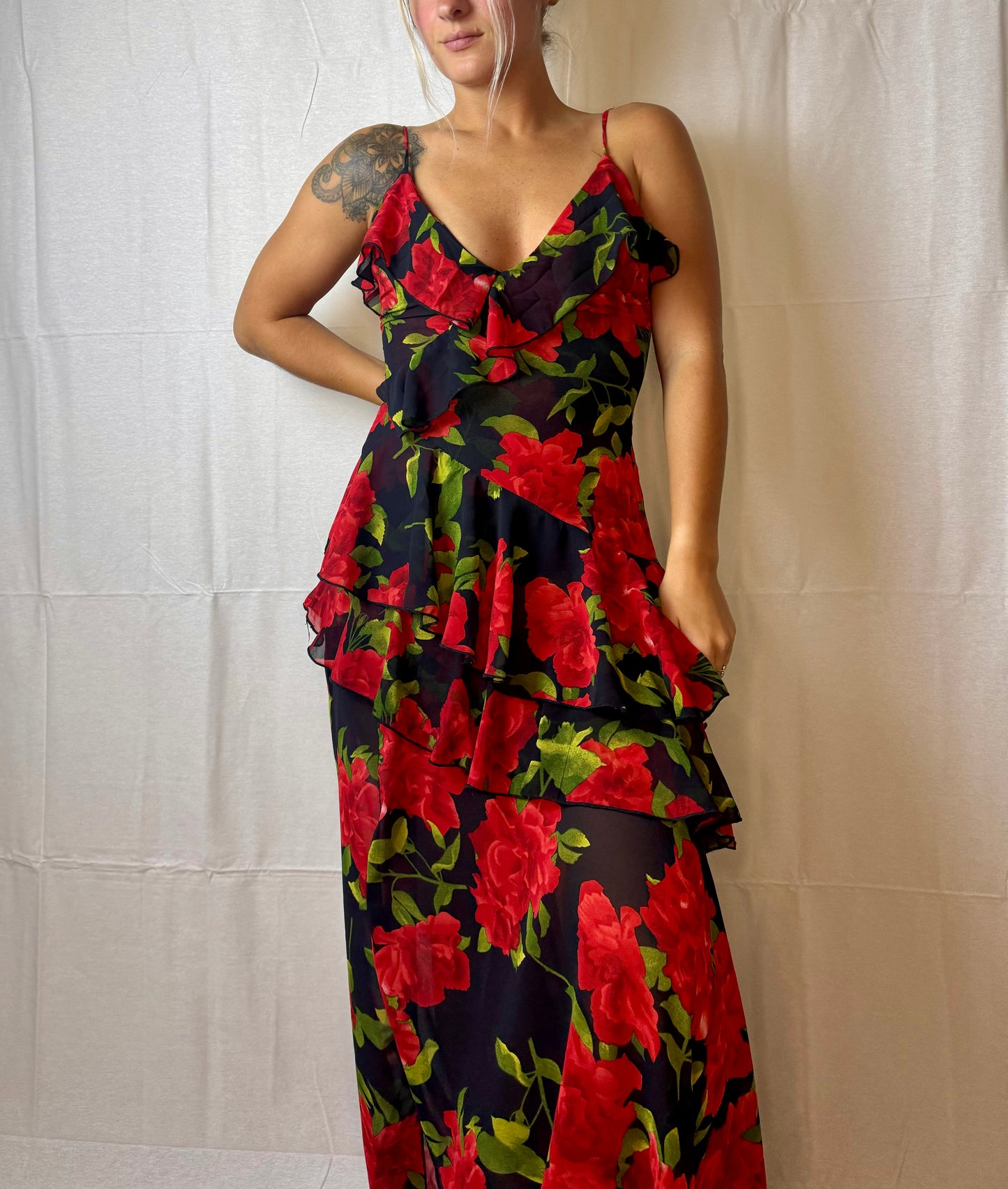 Jackie Ruffle Floral Maxi Dress