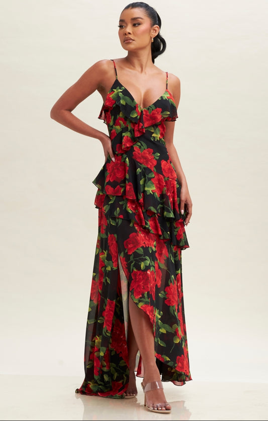Jackie Ruffle Floral Maxi Dress