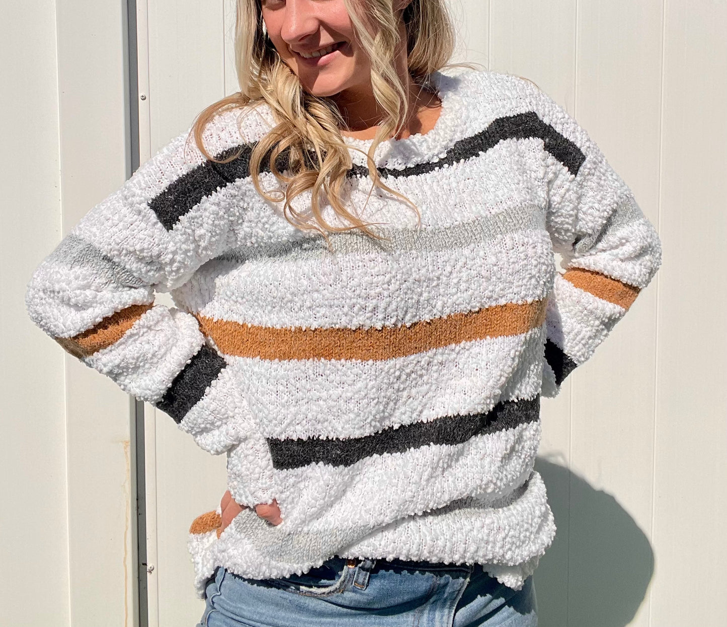 Brittany Striped Popcorn Sweater
