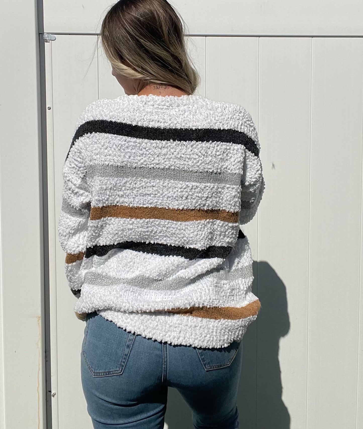 Brittany Striped Popcorn Sweater
