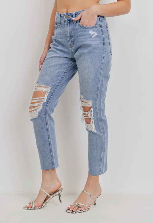 Chelsea High Rise Distressed Straight Jeans