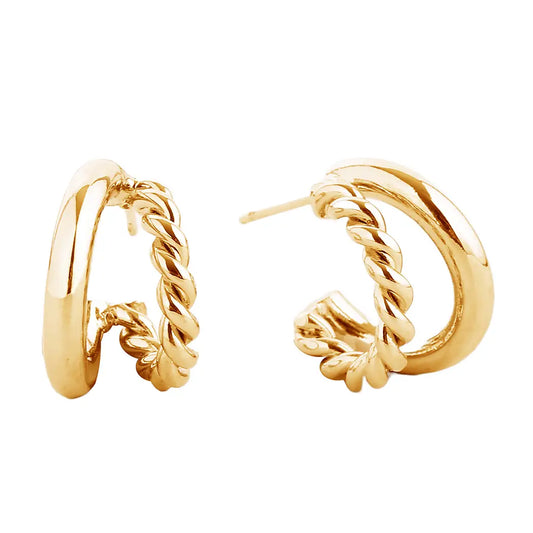 Marsha 14K Gold-Dipped Twist & Solid Double Hoop Earring